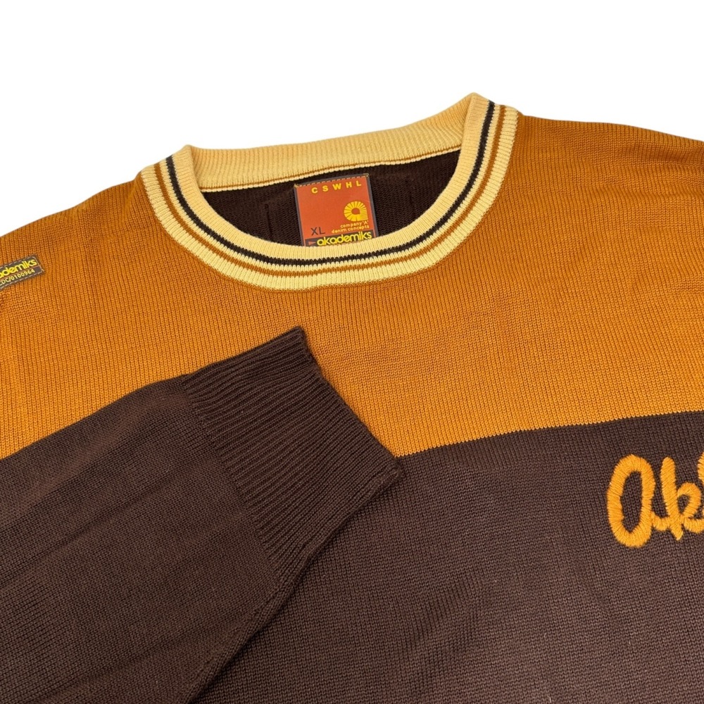 AKADEMIKS‎ NWT Vintage Brown Orange Y2K Unique Streetwear Hip Hop Sweater XL
